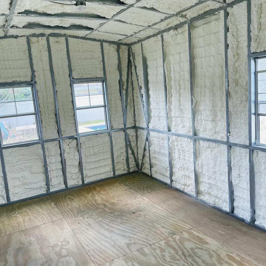 Closed-cell spray foam insulation applied to wall cavities in a residential project in Ashton-Sandy Spring